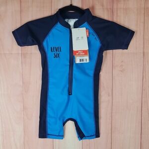 Level Six Apollo Sun Suit Boys 2T Blue Stretch‎ Raglan Sleeve UPF 50+ Swimwear